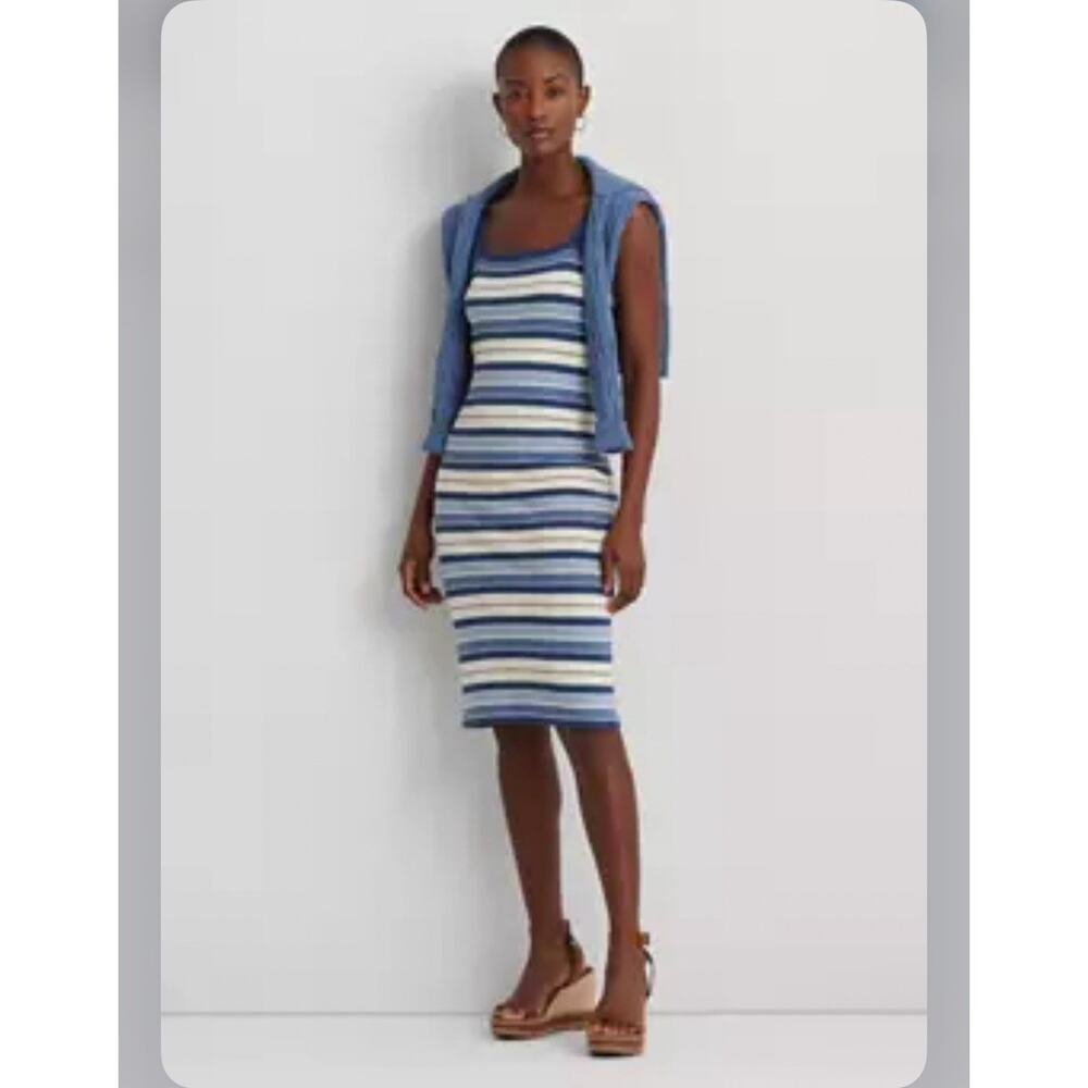 NEW Lauren Ralph Lauren Womens XL Striped Tank Slip Knit Dress Multicolor